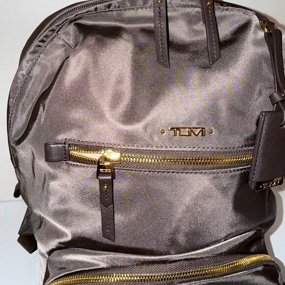 Tumi Olive Brown Nylon Backpack with Silver Hardware